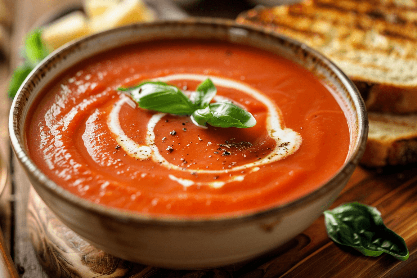 Cremige Tomatensuppe – fertig angerichtet