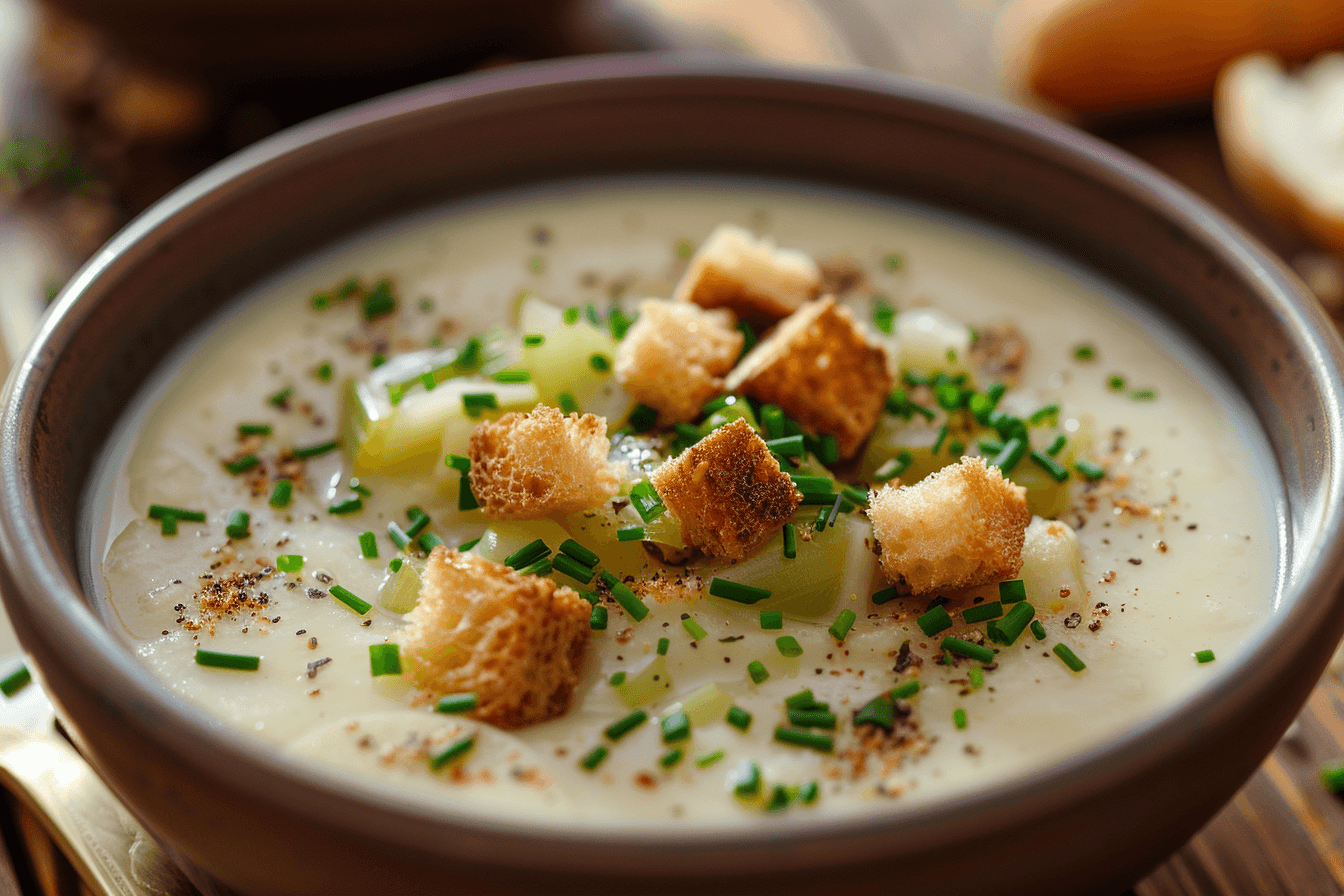 Kartoffel-Lauch-Suppe – fertig angerichtet