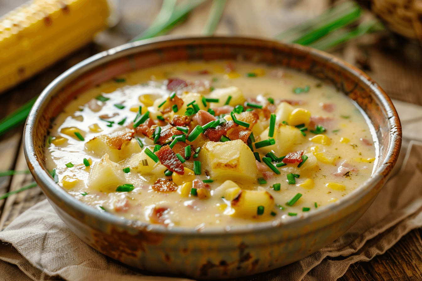 Maissuppe (Corn Chowder) – fertig angerichtet