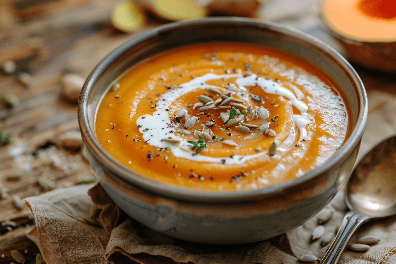 Süßkartoffel-Ingwer-Suppe – fertig angerichtet