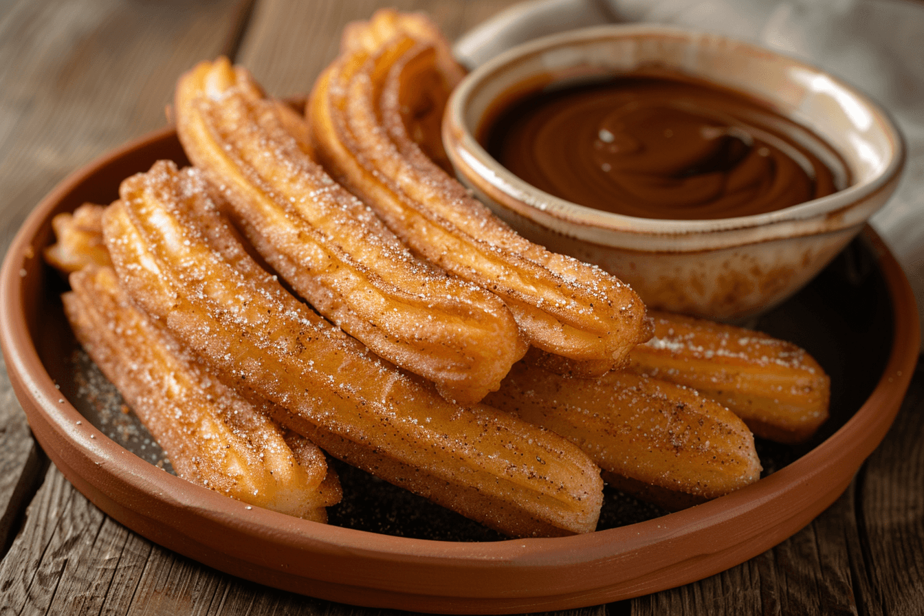 Churros mit Schokosauce – fertig angerichtet