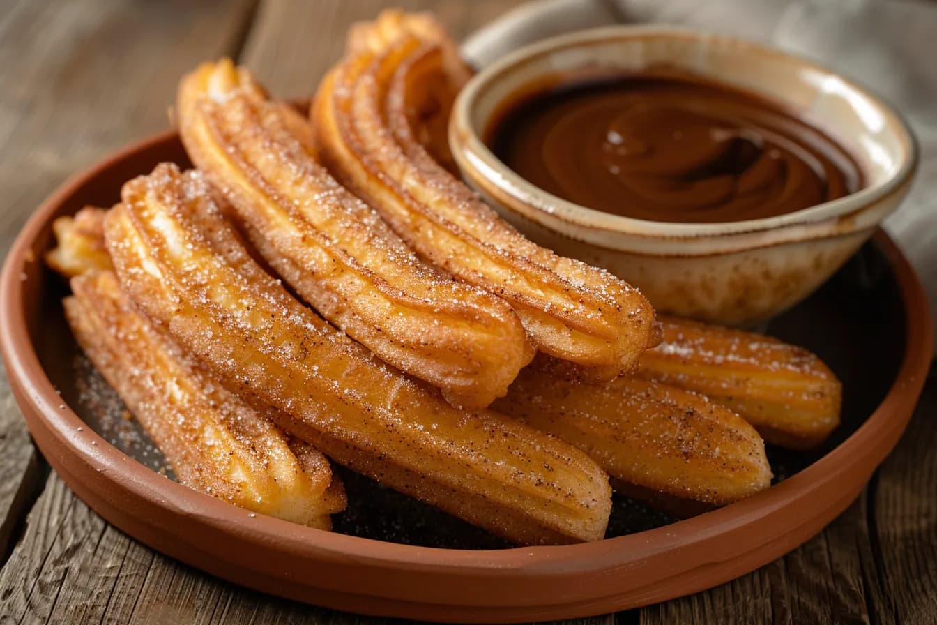 Churros mit Schokosauce – fertig angerichtet