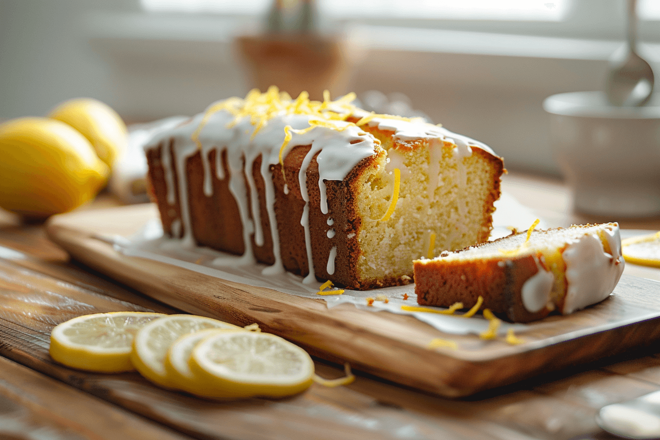 Saftiger Zitronenkuchen – fertig angerichtet