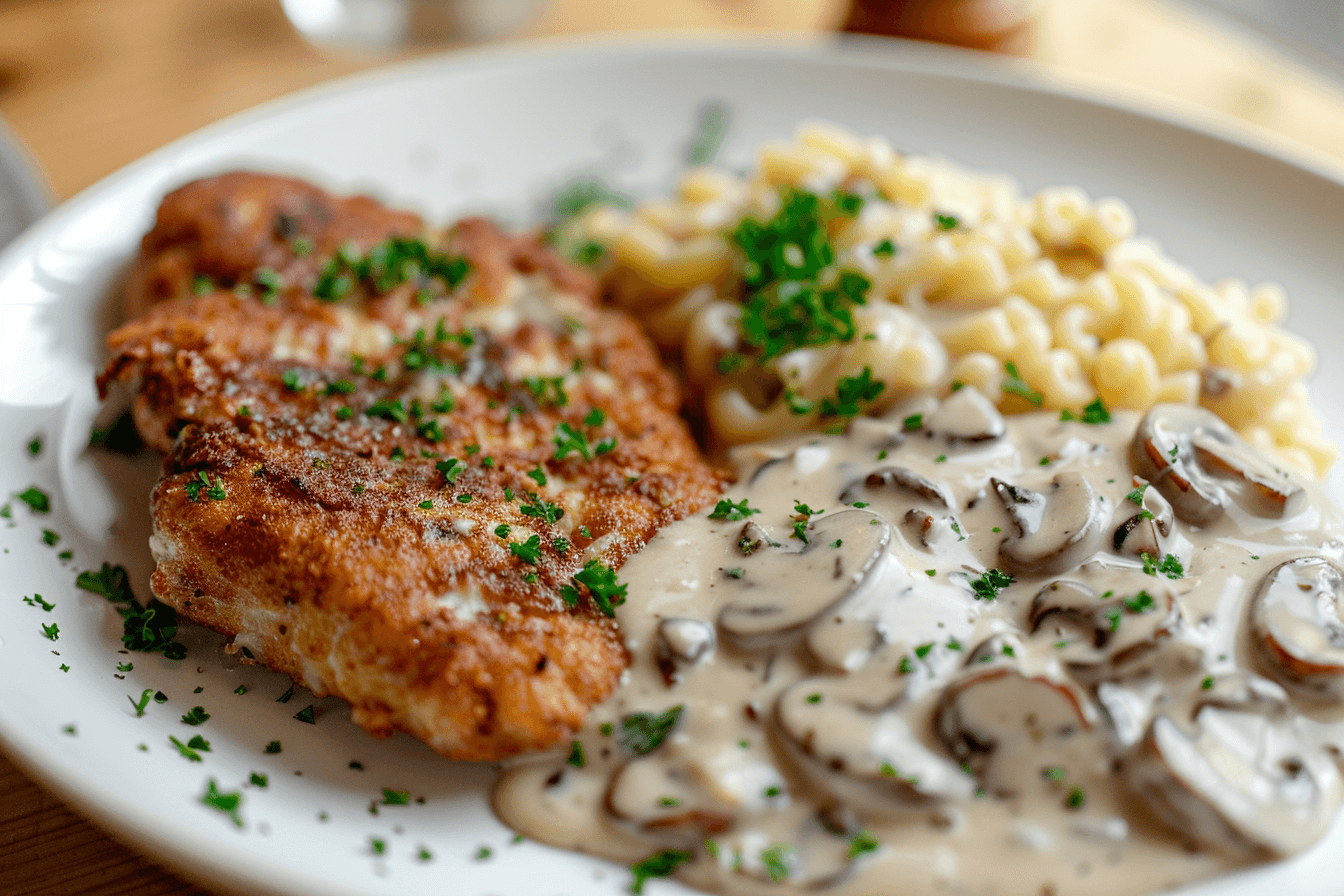 Jägerschnitzel mit Champignonrahmsauce – fertig angerichtet