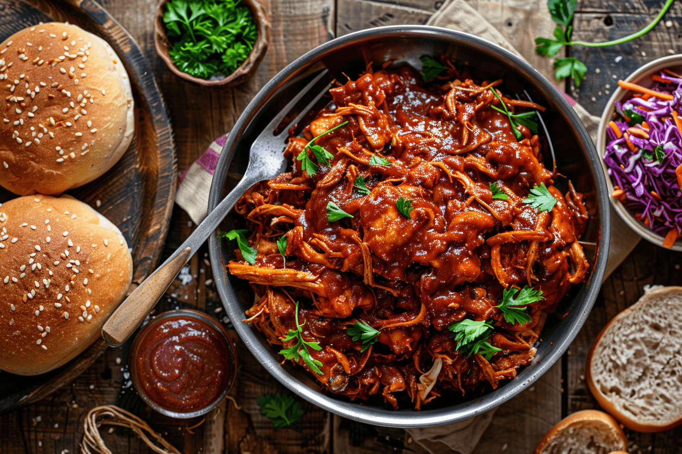 Slow-Cooker Pulled Chicken – fertig angerichtet