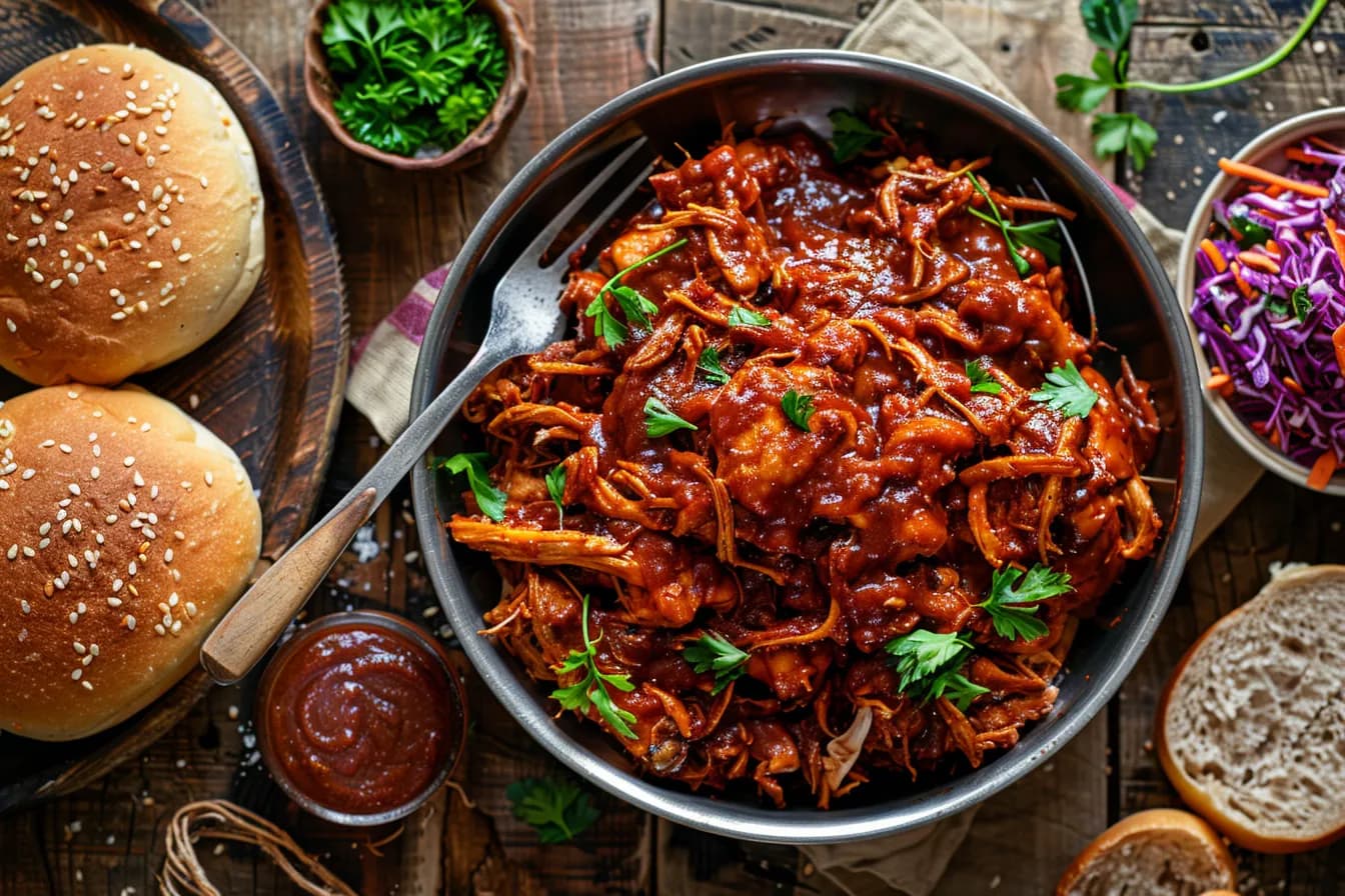 Slow-Cooker Pulled Chicken – fertig angerichtet