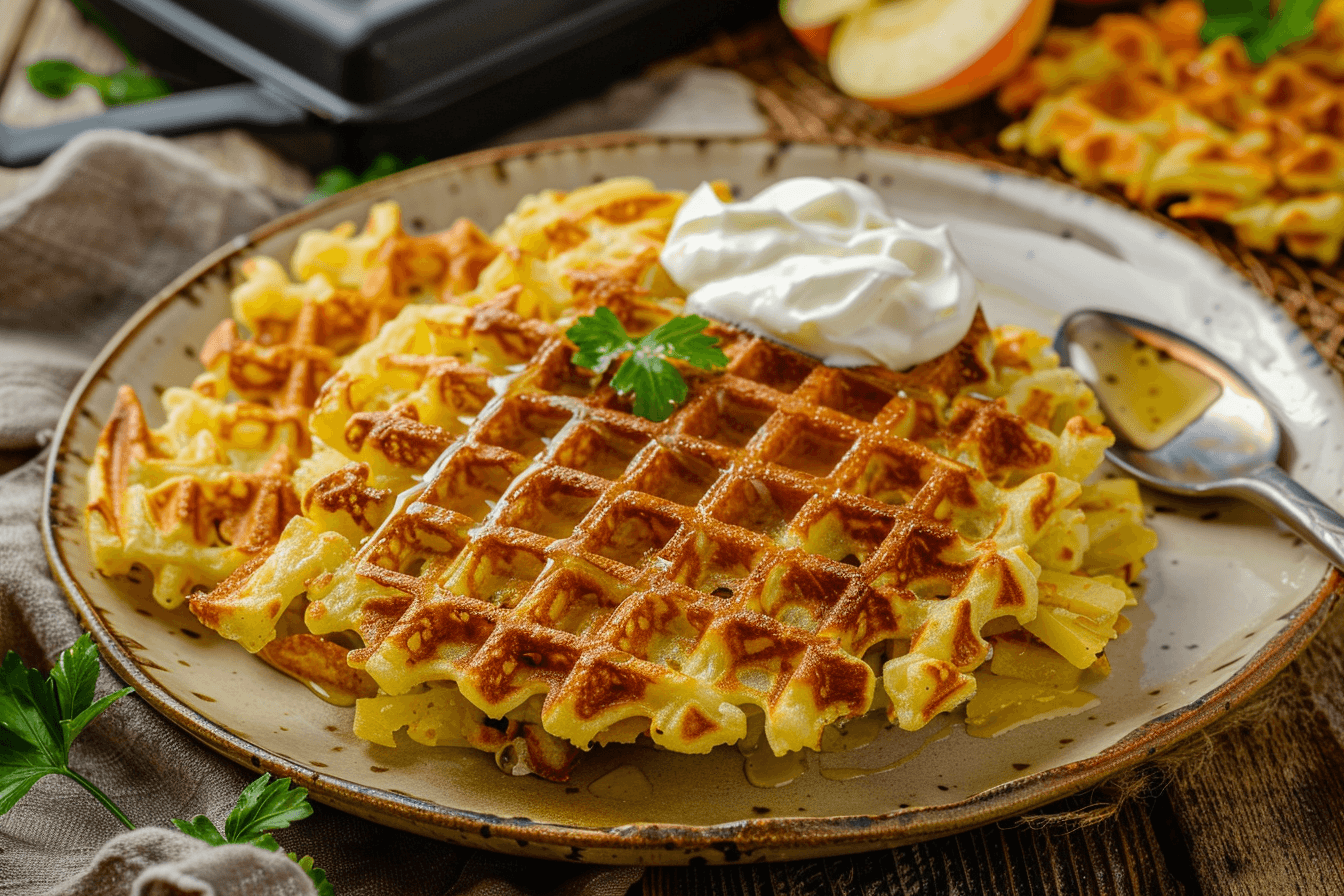 Kartoffelpuffer aus dem Waffeleisen – fertig angerichtet