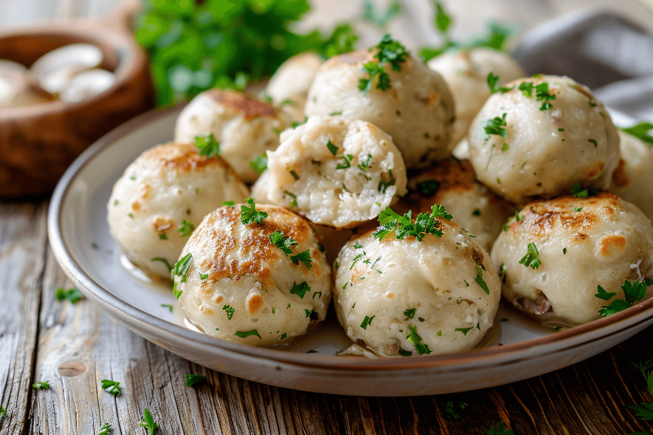 Semmelknödel aus altem Brot – fertig angerichtet