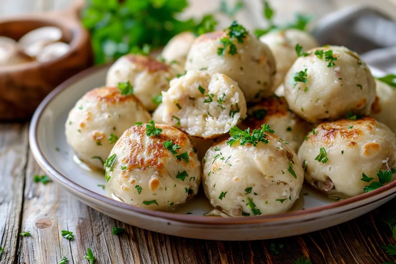 Semmelknödel aus altem Brot – fertig angerichtet