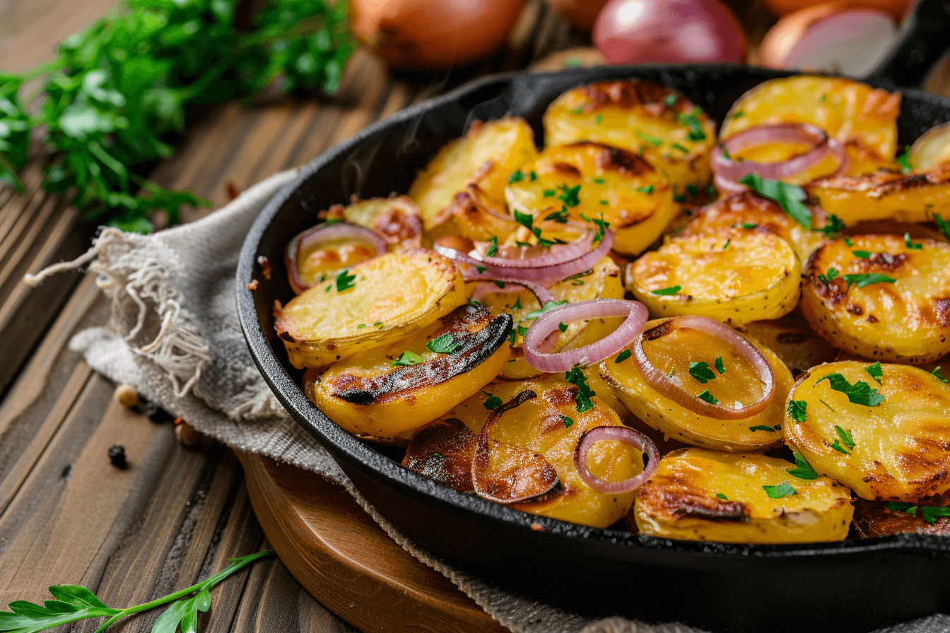 Bratkartoffeln aus gekochten Kartoffeln – fertig angerichtet