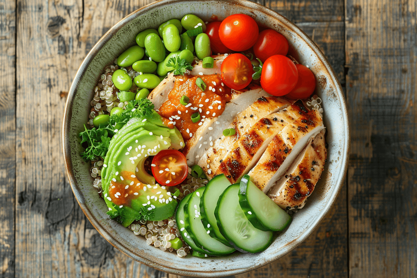 Protein Power Bowl mit Hähnchen & Quinoa – fertig angerichtet