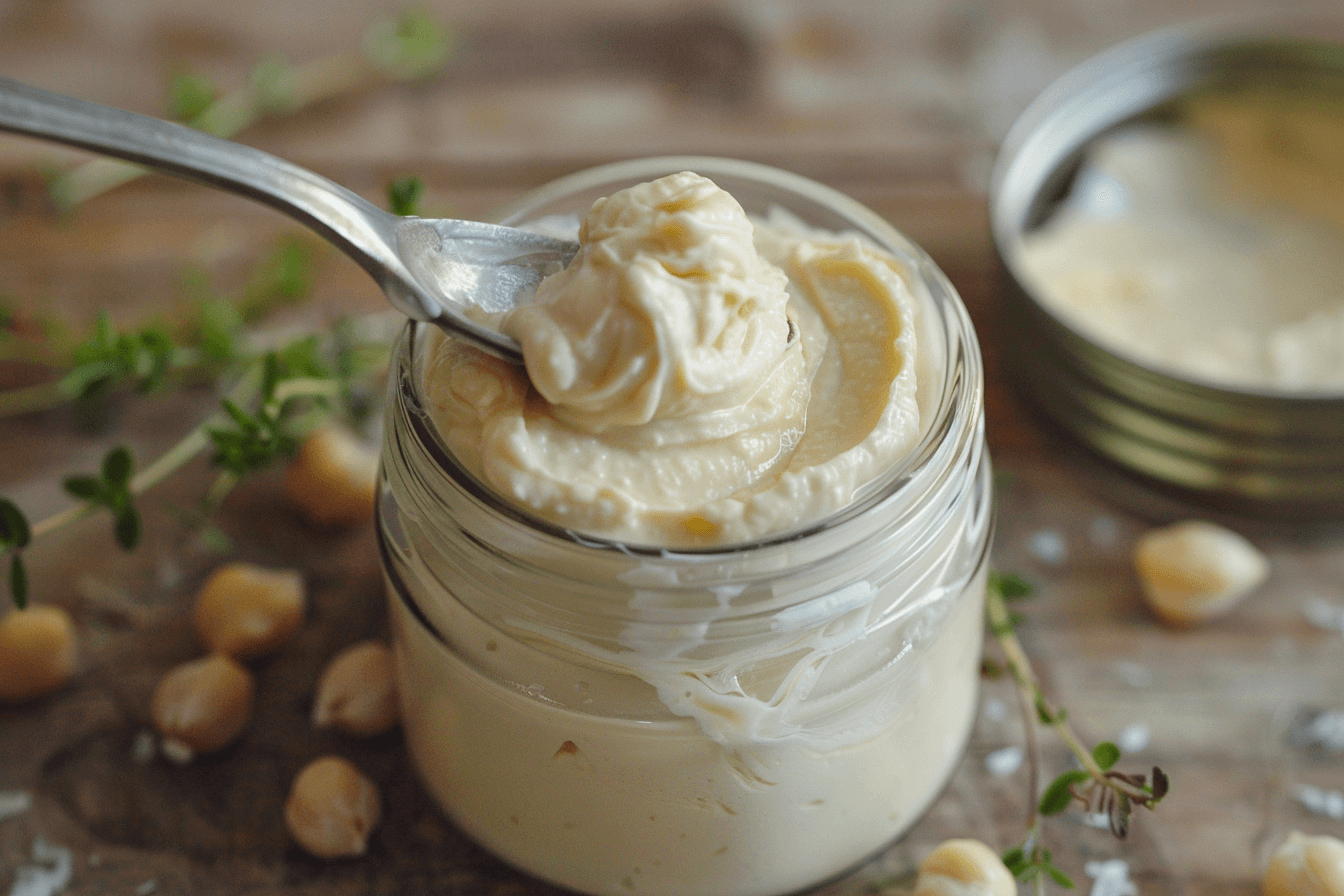 Vegane Mayonnaise mit Aquafaba – fertig angerichtet