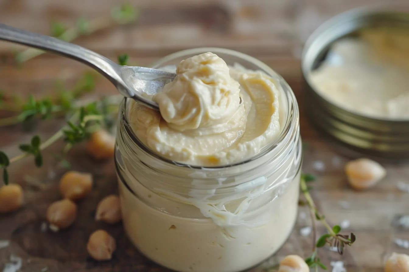 Vegane Mayonnaise mit Aquafaba – fertig angerichtet