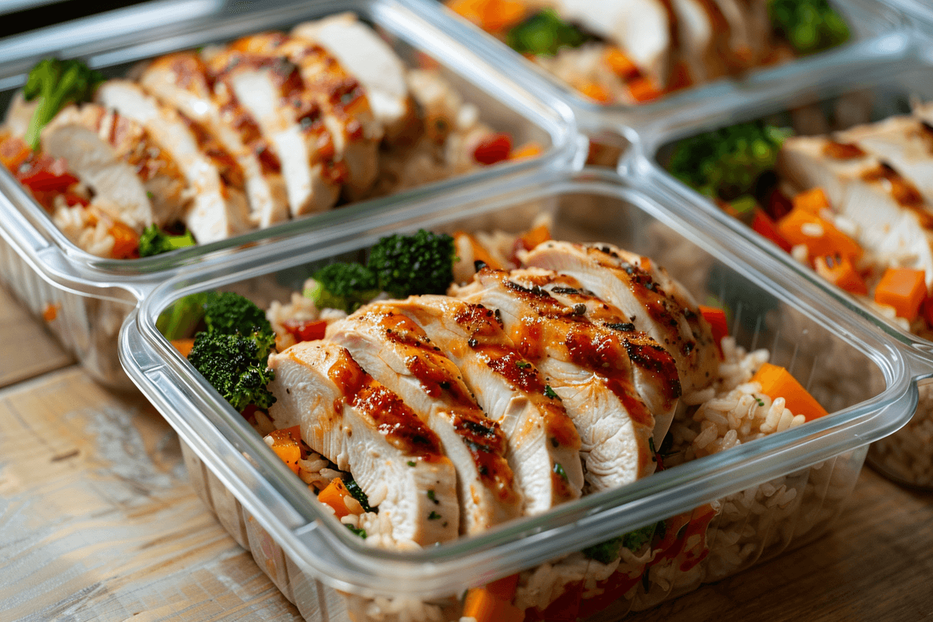 Hähnchen-Meal-Prep-Boxen – fertig angerichtet