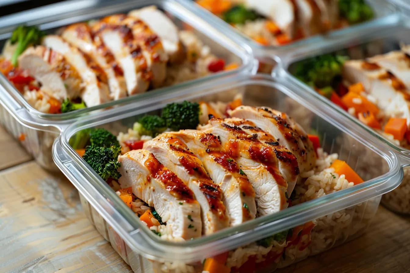 Hähnchen-Meal-Prep-Boxen – fertig angerichtet