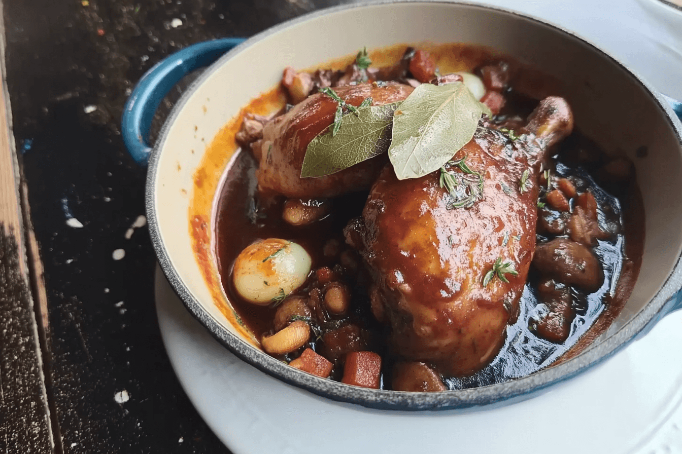Coq au vin – fertig angerichtet