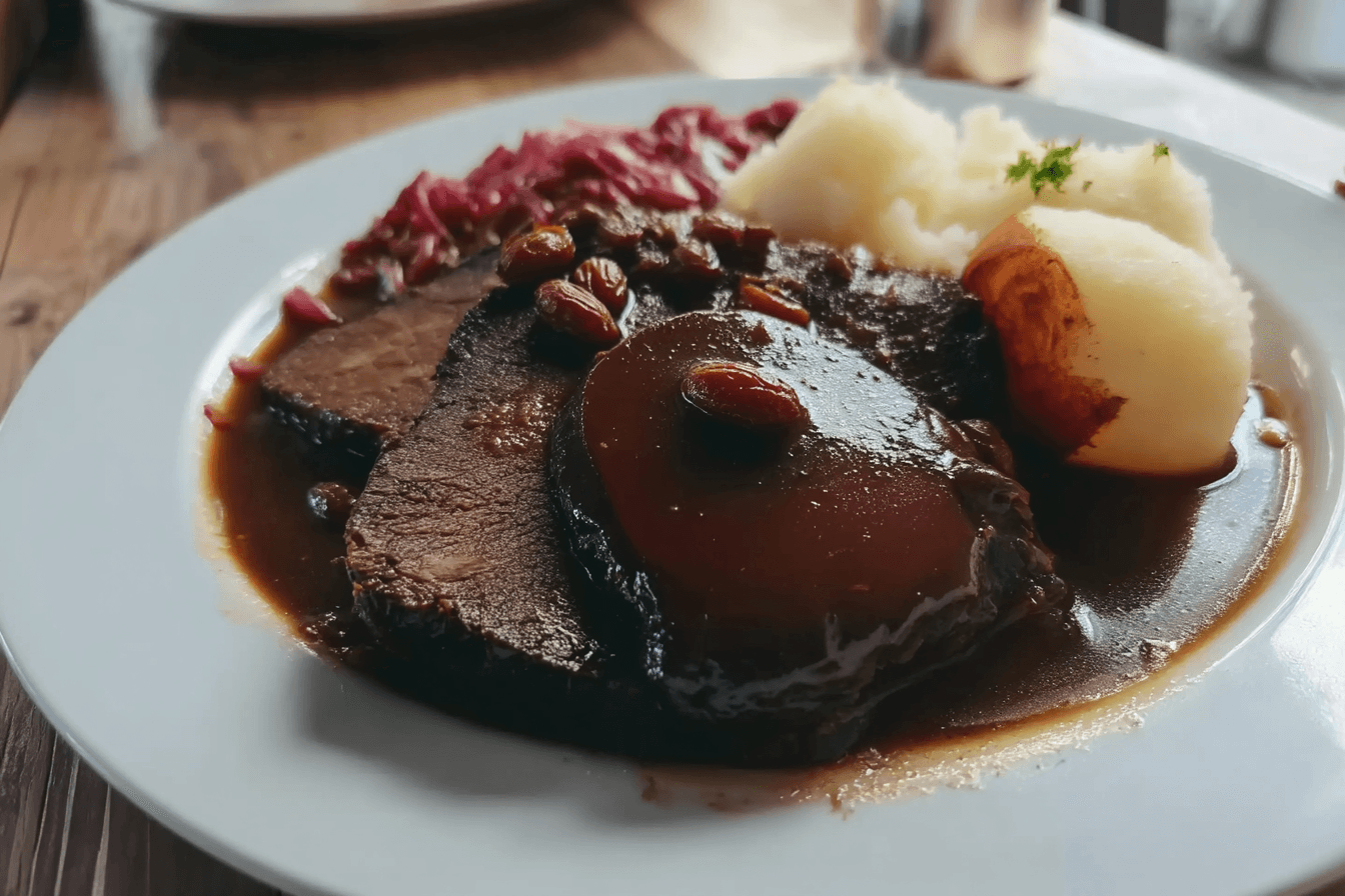 Rheinischer Sauerbraten – fertig angerichtet