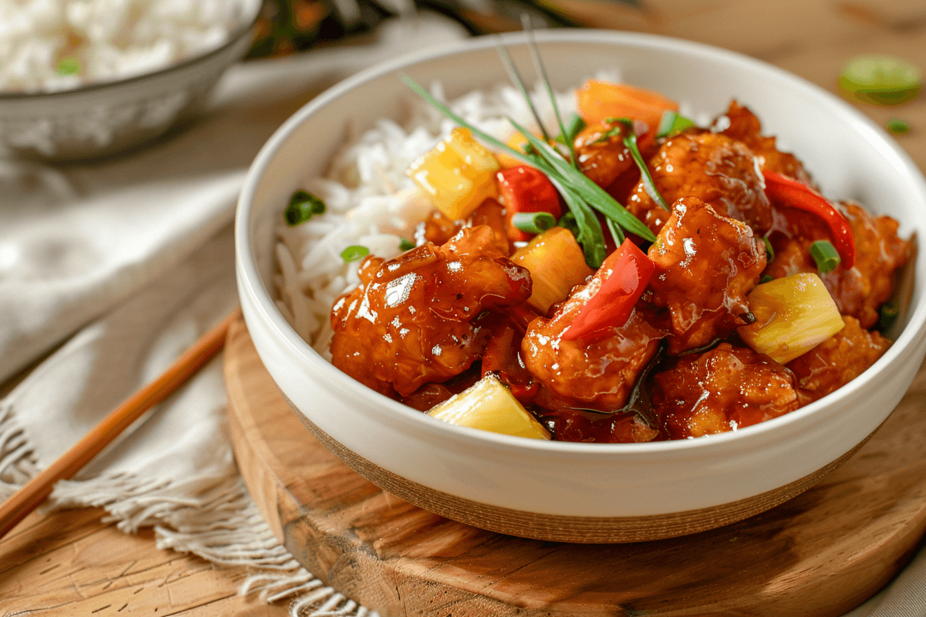 Süß-sauer Hähnchen – fertig angerichtet