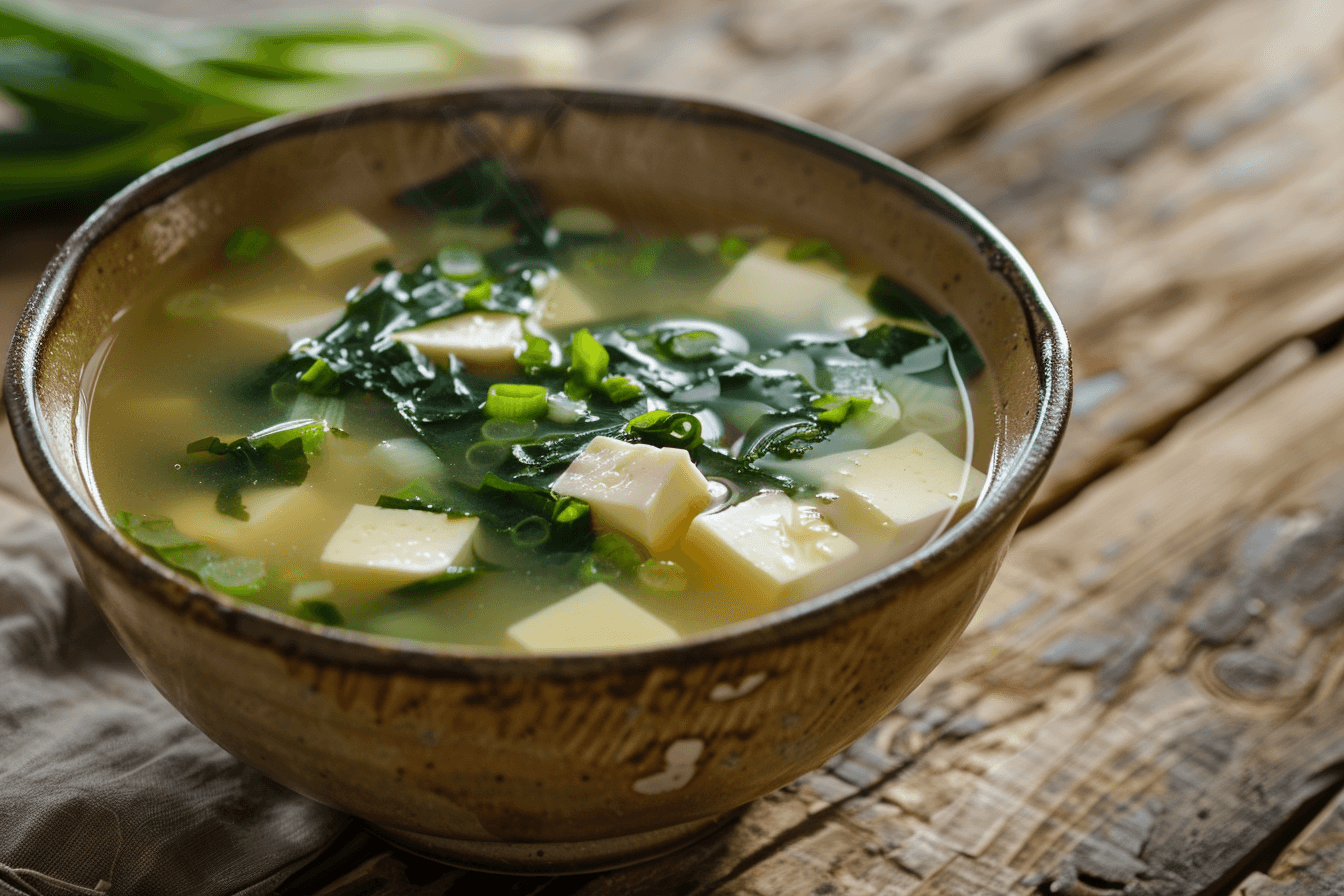 Miso-Suppe mit Tofu – fertig angerichtet