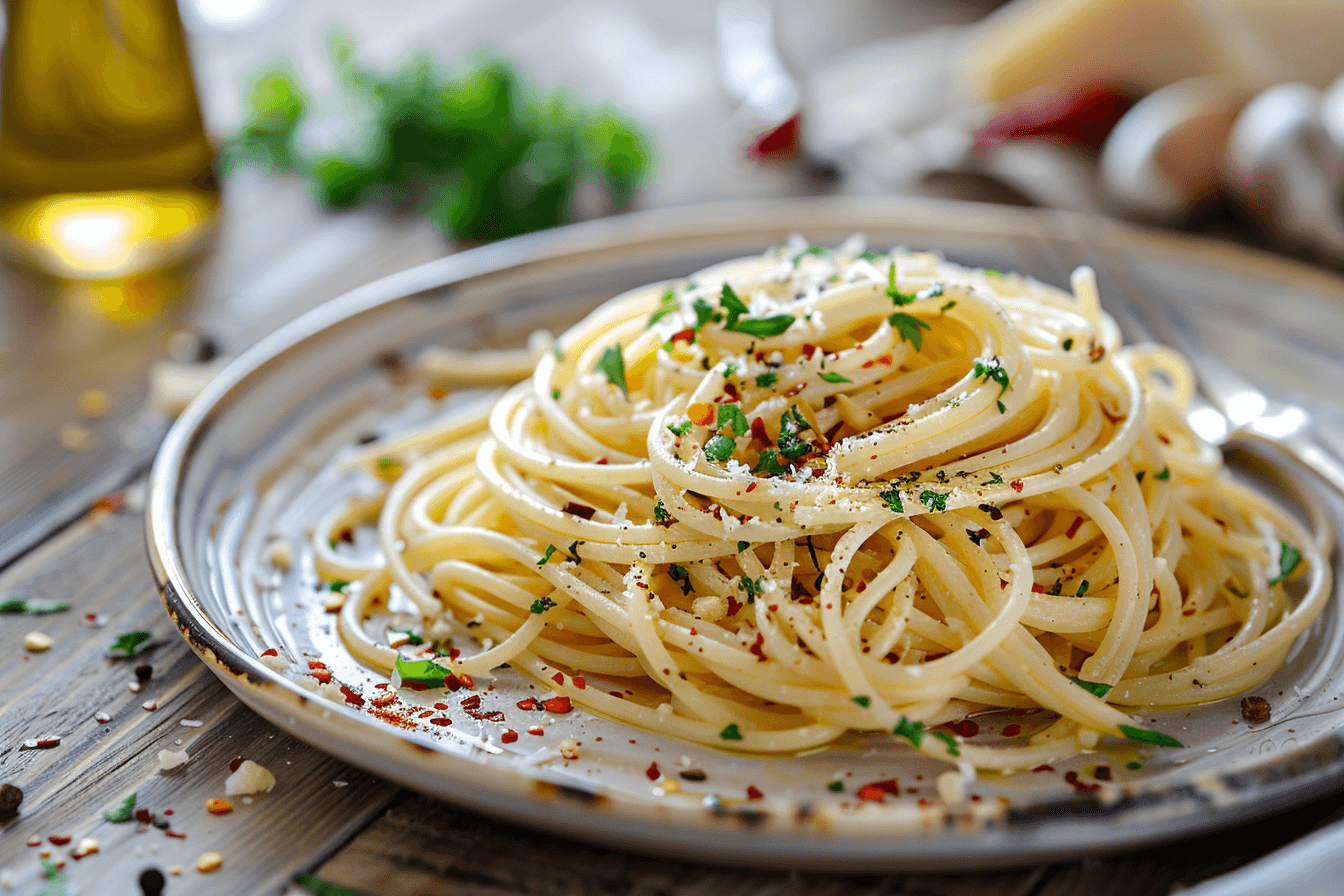 Spaghetti Aglio e Olio – fertig angerichtet