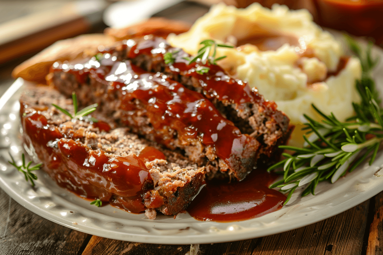Hackbraten mit Kartoffelpüree – fertig angerichtet