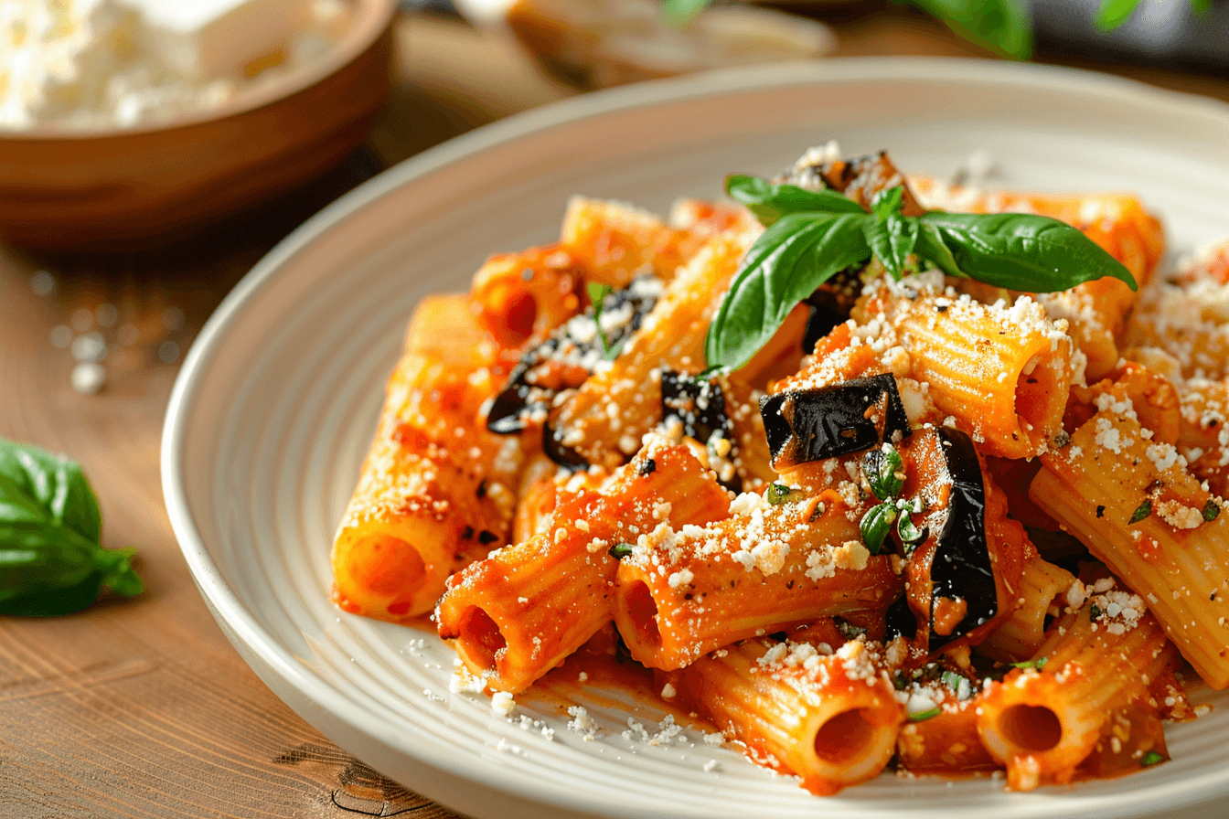 Rigatoni alla Norma – fertig angerichtet