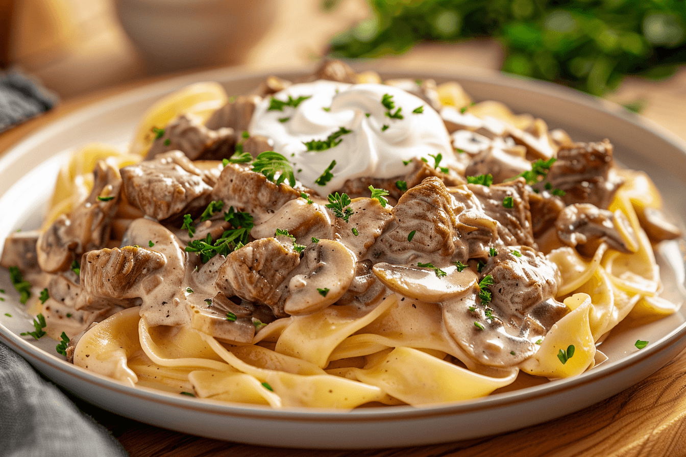 Beef Stroganoff – fertig angerichtet